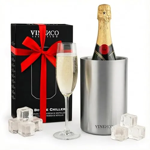 VINENCO Weinkühler Edelstahl Flaschenkühler Sektkühler Champagner Wein Kühler doppelwandig isoliert | Weinflaschenkühler Getränkekühler Weißwein | Geschenk-Set Männer Frauen Weinzubehör Geschenkidee