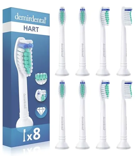 8er demirdental Harte Aufsätze für Philips Sonicare - Intensive Reinigung - Ersatzzahnbürsten & Ersatzdüsen, entwickelt in Berlin für maximale Zahngesundheit mit abgerundeten Borsten für sanfte Reinigung und optimalen Schutz von Zähnen und Zahnfleisch.