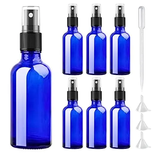DONQL 6Stück Glas Klein Sprühflasche, Spray Flaschen mit Feinen Nebel 30ml Glas Spray Bottle für Reiseflüssigkeit Wasser Kosmetik Zerstäuberflasche(Blau)