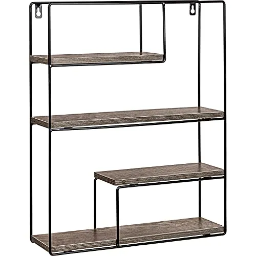 STILISTA Design Wandregal, 4 Ebenen, Farb- & Modellwahl, Rechteck Holz Dunkel