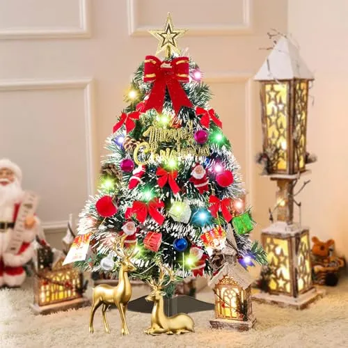 WTZWYFWJ 60cm Mini-Weihnachtsbaum,Künstliche kleine tannenbäume,mit hängendem Baumschmuck und Stern-Baumaufsatz,Mini Tannenbaum für Tisch,Weihnachts Baum klein,Tannenbaum Weihnachten Deko für Büro