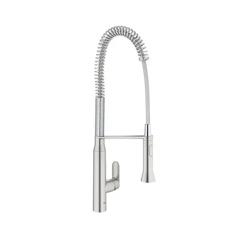 Grohe K7 Einhand-Spültischbatterie mit Profibrause - Supersteel - Elegante Armatur mit hohem Auslauf und flexibler Profibrause, ideal für moderne Küchen und einfache Handhabung.
