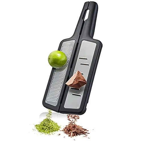 GEFU 50490 RAFINO Faltreibe - Hochwertige Edelstahl-/Kunststoffreibe - Reiben: Extrem scharfes Diamond Laser Cut Messer für feinste Ergebnisse, ideal für Parmesan und Gewürze. Ergonomisch und platzsparend faltbar für einfache Handhabung und Reinigung.