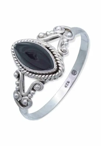 mantraroma Ring 925 Silber Damen Onyx Edelstein schwarz ausgefallen verspielt