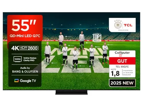 TCL 55Q7CX1 QLED Mini LED-Fernseher - Fernseher mit 55 Zoll 4K Ultra HD, Google TV und beeindruckendem Audio von Bang & Olufsen für ein erstklassiges Fernseherlebnis.