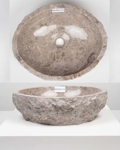 cm Marmor-Stein-Waschbecken Erosi grau Muster Aufsatz-Hand-Waschbecken Badezimmer-Naturstein-Waschbecken Stein-Waschschale WOHNFREUDEN 50