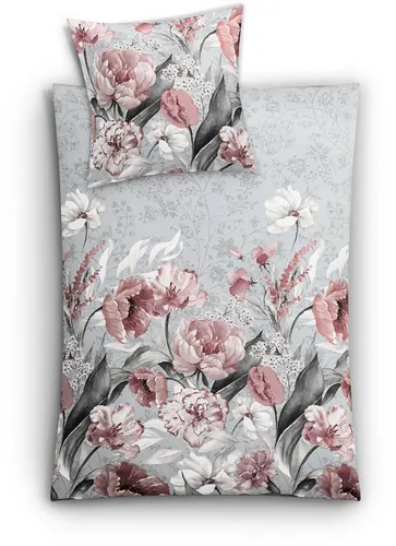 Kleine Wolke Bettwäsche Satin Hanako Silbergrau - Bettwäsche aus 100% Baumwolle in Silbergrau mit floralen Mustern, sorgt für ein romantisches Schlafzimmer und ist pflegeleicht dank Reißverschluss.