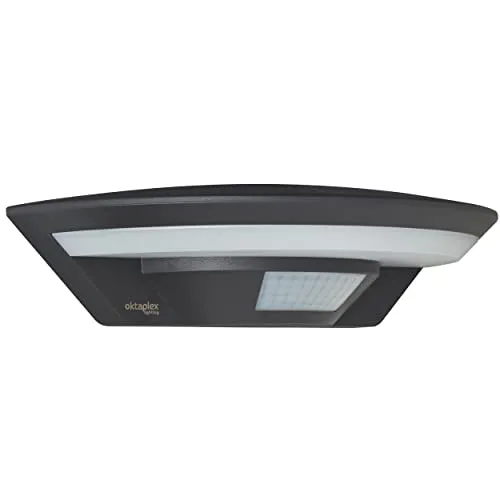 Oktaplex Aussenlampe mit Bewegungsmelder 10W 800lm - Lampen für den Außenbereich mit IP54 Schutz, warmweißem Licht (3000K) und einem Erfassungsbereich von 9m - ideal für Eingänge und Terrassen.