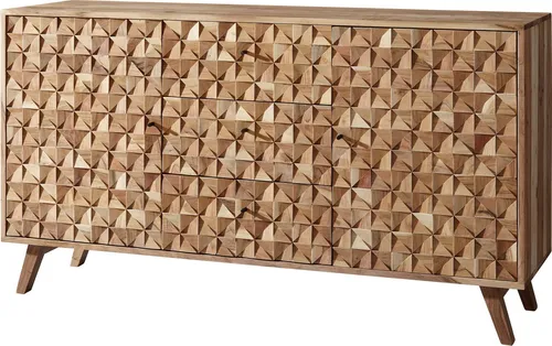 KADIMA DESIGN Sideboard REWA 140 cm, - Kommode aus massivem Akazienholz im modernen Landhaus-Stil mit 3 Schubladen und 2 Türen, handgefertigt und einzigartig.