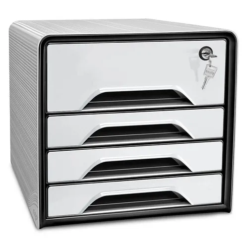 cep Schubladenbox Smoove Secure schwarz/weiß 1073110121 - Ablagesysteme, DIN A4 Schubladenbox mit 4 Fächern für optimale Organisation und Sicherheit Ihrer Unterlagen.