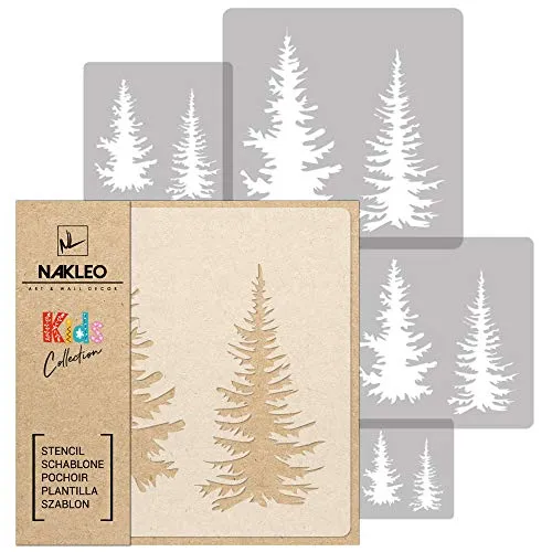 NAKLEO Schablonen Malen für Wandgestaltung im Kinderzimmer, 5 Stück Set 9x9 bis 34x34cm Tanne Fichte Wald, Kinderzimmer Malvorlage Raumdekoration, Basteln DIY Wand Möbel