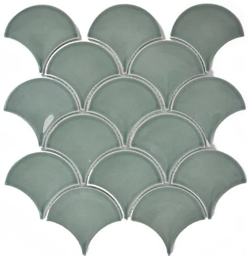 Fächer Mosaik Fliese Keramik Fischschuppen Tropfen pastell petrol Fliese WC Badfliese Küche Wand - MOS13-FS18