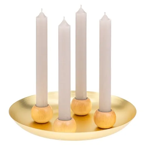 bremermann Kerzentablett mit 4 magnetischen Kerzenhaltern für Stabkerzen, Kerzenständer Metall/Holz (Gold)