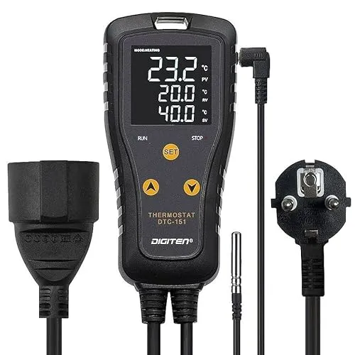 Digitaler Temperaturregler für Gewächshaus, Aquarium, Inkubator, Terrarium, Thermostatsteckdosen unterstützen °C / °F Heiz- und Kühlmodus 15A