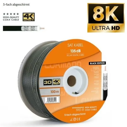 Lokmann 135dB 100m S-Kupfer 7mm SAT Koaxial Antennenkabel 5-fach 4K UHD schwarz