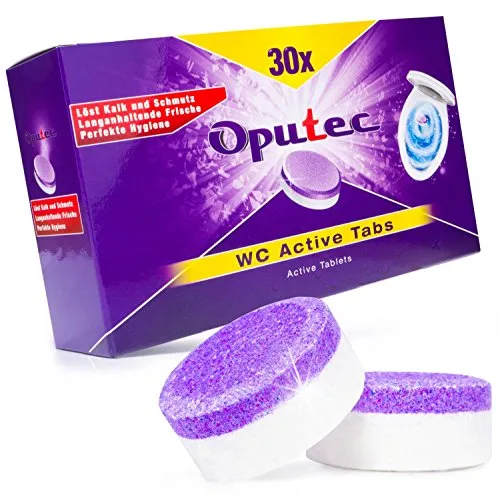 Oputec WC-Reiniger Tabs - 30 Stück für starke Reinigung - WC-Reiniger für Toiletten, Urinale & Flachspüler. Entfernt Kalk und unangenehme Gerüche mit der Kraft-Aktiv Formel. Made in Germany für höchste Qualität.