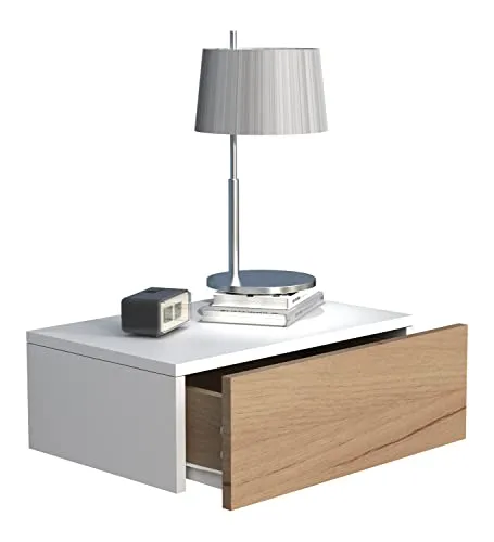 VCM Nachtschrank Usal M 45 cm - Moderner Nachttisch mit Wandschublade, ideal für platzsparende Lösungen und in stilvollem Weiß/Honig-Eiche Design.