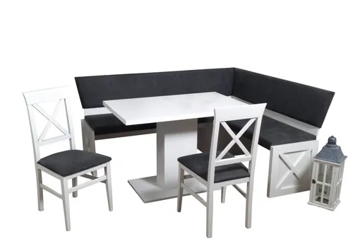 Stolebaenk Eckbankgruppe Mankato WS – Stilvolle Essplatzlösung - Elegante Eckbankgruppe im Landhausstil, bestehend aus 1 Eckbank, 1 Tisch und 2 Stühlen. Perfekt für gesellige Runden und gemütliche Familienessen.
