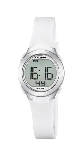 Calypso Kinderuhr K5677/1 - Digitale Armbanduhr für Mädchen in Weiß/Silber - Digitaluhr für Mädchen mit 10 ATM Wasserdichtigkeit, ideal für sportliche Aktivitäten und den Alltag. Hochwertige Funktionen wie Stoppuhr und Alarm machen diese Uhr zum perfekten Begleiter.