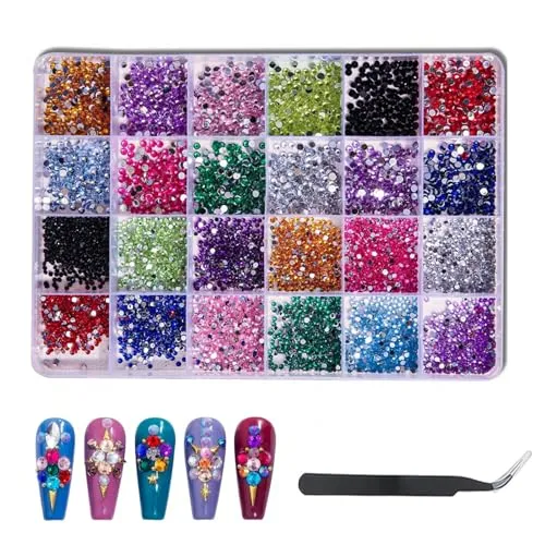 Stück Strasssteine Nägel,Rhinestones 3 mm 24 Farben mit Pinzette,Glitzersteine für DIY Handwerk Gesicht Kleidung Dekoration 18000