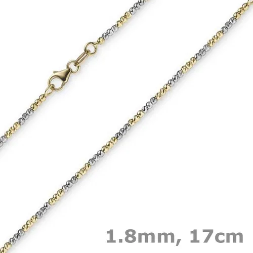 1,8mm Kugelkette Armkette 750 Gold Gelbgold Weißgold 17cm - Elegantes 18 Karat Armband für Damen aus hochwertigem, mehrfarbigem Gold. Perfekt für besondere Anlässe oder den täglichen Gebrauch. Stilvolle Kugel-Design und 17 cm Länge.