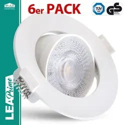 6er Set LED Einbaustrahler LEA-Prime 3W-7W Weiß, schwenkbar, CCT - Deckenleuchten mit flexibler Leistungsanpassung und umschaltbarer Farbtemperatur. Ideal für individuelle Lichtstimmungen in jedem Raum. Langlebig und energiesparend!