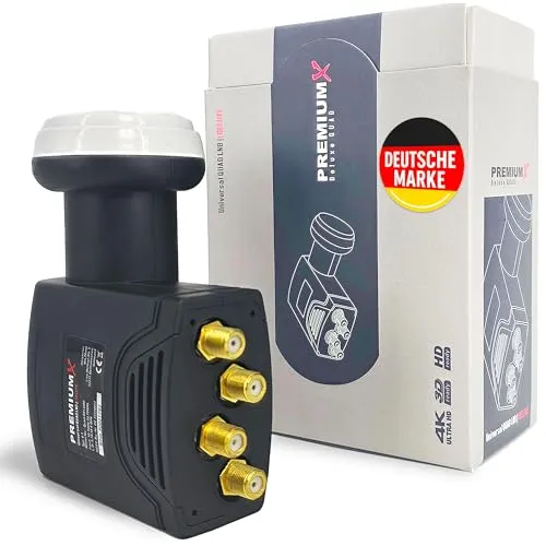 Premium X Deluxe Quad LNB - 4-Teilnehmer SAT-Empfang in HD, UHD 4K, höchste Frequenzstabilität und exzellente Signalqualität