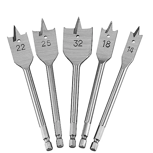 DEWALT Holz-Fräsbohrer Set DT4798 (5er Set bestehend aus 14/18/22/25/32 mm, mit Stahl-Schaft für lange Haltbarkeit & Lebensdauer, für Hart- & Weichholz, Bauholz & Holz mit Nägeln)