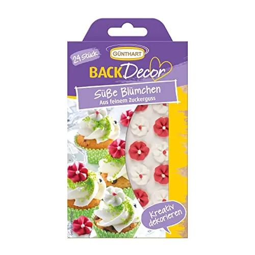 Günthart BackDecor 24 Stück essabre Blümchen aus Zucker in rot und weiß, 1er Set (17 gr)