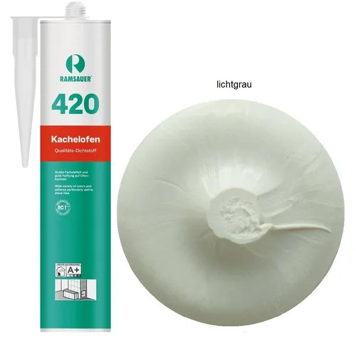 Ramsauer Dichtstoff Ramsauer 420 Kachelofen Acryl Dichtstoff 310ml Kartusche lichtgrau, gebrauchsfertig, geruchsneutral, hitzefest und brandbeständig, siliconfrei