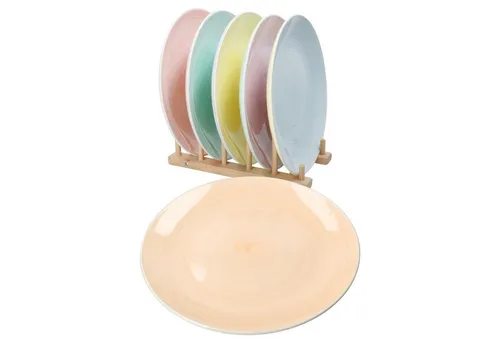 MamboCat Speiseteller Pastello 6er Set Ø27cm - Farbenfrohes 6er Set aus robustem Steingut, ideal für festliche Anlässe oder gemütliche Mahlzeiten. Spülmaschinen- und mikrowellengeeignet, mit einzigartiger Strudel-Optik in Pastellfarben.