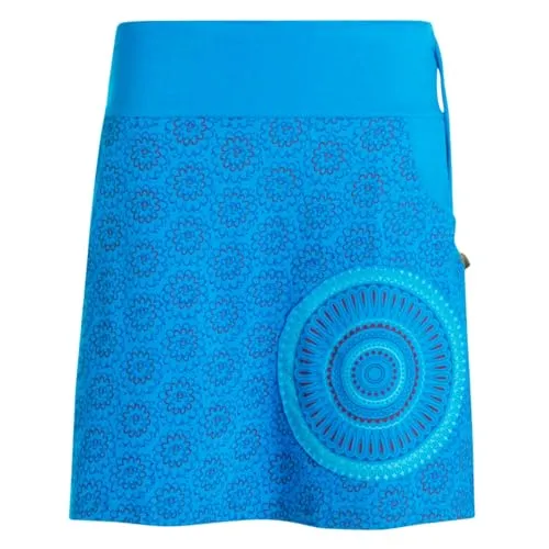 Vishes Damen-Rock mit Mandalas in Blau - Handgefertigt aus 100% Baumwolle - Eleganter Damenrock in A-Linie mit 2 praktischen Taschen. Der handbedruckte Stoff mit Mandaladesign bietet hohen Tragekomfort und passt perfekt für jede Jahreszeit.