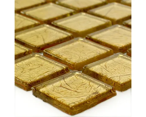 Mosafil Mosaikfliesen Glasmosaik Fliesen Sophia Gold, Glas 30.000x30.000, gold, Verlegefertig auf ein Netz geklebt - Wasserfest