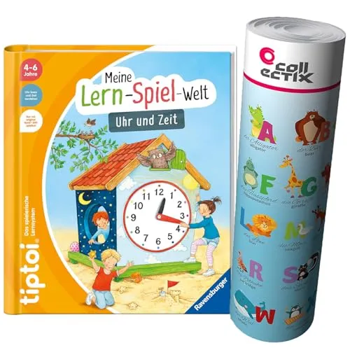 Ravensburger tiptoi Buch - Mein Lern-Spiel-Abenteuer | Uhr und Zeit + Kinder ABC Buchstaben Poster | 4-6 Jahre