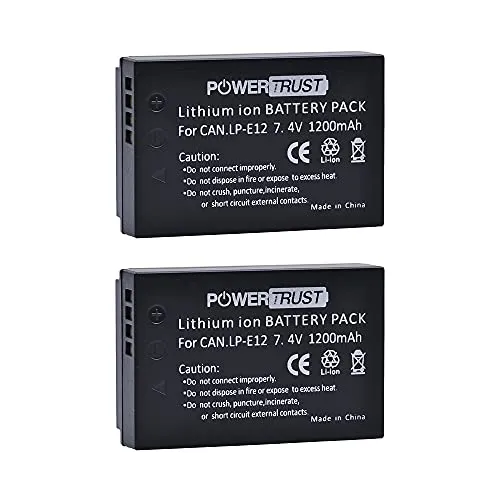PowerTrust 2 Stück 1200mAh LP-E12 Akku für Canon EOS M50 Mark II, M50, EOS M, M2, M10, M100, M200, Rebel SL1, 100D, Kiss X7, PowerShot SX70 HS