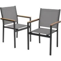 ML-Design Gartenstühle 2er Set Dunkelgrau mit Armlehnen - Modernes 2er Set Gartenstühle in Dunkelgrau, wetterfest und pflegeleicht. Ideal für Balkon, Terrasse oder Garten. Atmungsaktives Textilene-Gewebe und stabiles Aluminiumgestell bieten hohen Komfort und Langlebigkeit.