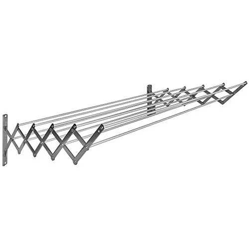 Ausziehbarer Wäscheständer aus Edelstahl mit 10 Aluminiumstäben - Kompakter Wäscheständer für kleine Räume, mit 10 stabilen Aluminiumstäben und 8 m Aufhängemöglichkeiten. Leicht zu bedienen dank Akkordeon-System, ideal für effizientes Wäschetrocknen.