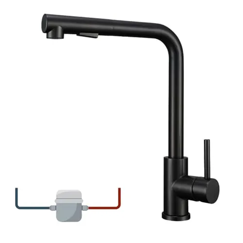 Fsaklaskdy Wasserhahn Küche, Hochdruck Küchenarmatur mit Herausziehbarer, Spültischarmatur mit Brause Zwei Sprühfunktionen, Armatur Küche 360° Schwenkbar, L Förmige Ausziehbar Mischbatterie Edelstahl