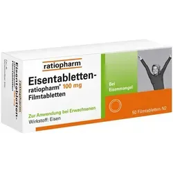 Eisentabletten-Ratiopharm 100mg Filmtabletten - Arzneimittel zur Behandlung von Eisenmangelzuständen, unterstützt die Blutbildung und sorgt für mehr Energie im Alltag.