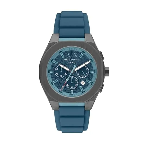 Armani Exchange Herren 44MM Gunmetal Edelstahl Uhr AX4291 - Stylische 44-mm-Gunmetal-Uhr mit präzisem Quarzwerk und blauem Zifferblatt. Das strapazierfähige Silikonband sorgt für individuellen Tragekomfort. Ideal für jeden Anlass und bis 50 m wasserdicht.