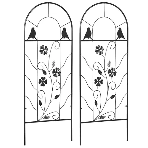 Outsunny Rankhilfe 38 x 98 cm - Schwarz - Metallspaliere für Kletterpflanzen, elegant und platzsparend, ideal für Zierblumen und zur Gestaltung dekorativer Bögen im Garten oder auf der Terrasse.