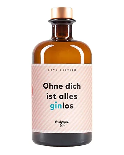 FLASCHENPOST GIN - Ohne dich ist alles ginlos - Handmade Premium Gin - Kategorie: Gin. Diese Limited Edition mit warmen Noten von Vanille und Tonkabohne ist das perfekte Geschenk für Ginliebhaber und sorgt für ein Lächeln!