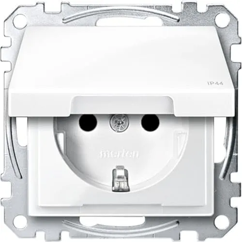 Schneider Electric Merten Schuko-Steckdose mit Klappdeckel, 2-polig+E, Berührungsschutz, Schraub-Liftklemmen, M-Smart, IP44, polarweiss glänzend, Artikelnummer MEG2414-0319