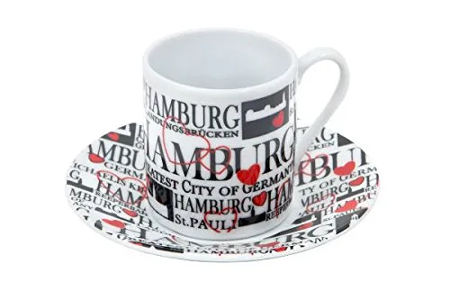 City Souvenir Shop Espressotasse mit Untertasse Hamburg mit Herzen, weiss