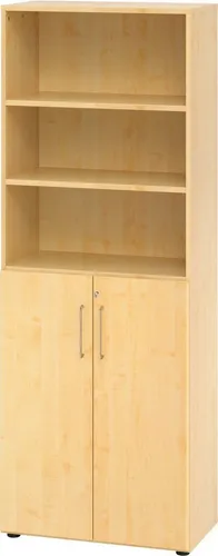 Bümö Smart Kombischrank - 3 Plus 3 Ordnerhöhen Ahorn - Kostengünstiger Aktenschrank mit stabiler Bauweise, 5 verstellbaren Böden und Höhenjustierung für sicheren Stand. Ideal zur Kombination mit anderen bümö Serien.