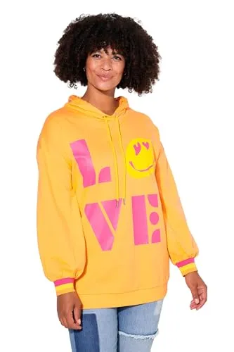 Angel of Style Damen große Größen Übergrößen Plus Size Hoodie, Love Smiley Motiv, Kapuzensweater Hellorange 44 837423644-44