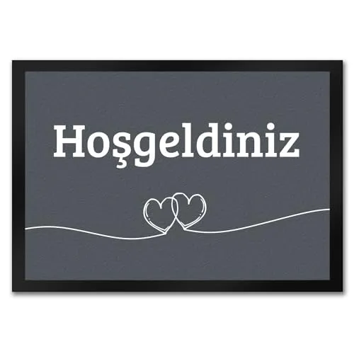 trendaffe - Fußmatte Hosgeldiniz türkisch in dunkelgrau mit Herzen Willkommen Paspas