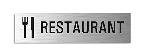 Türschild Restaurant Aluminium Schild in Edelstahl-Optik 160 x 40 mm selbstklebend