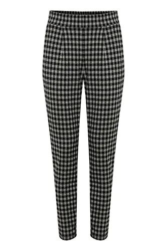 ICHI IHKATE CHECKY PA2 Damen Chino Hose Stoffhose mit Stretch schmaler Schnitt mit Elastikbund, Größe:L, Farbe:Vetiver (170613)