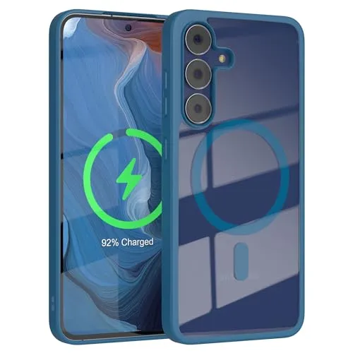 EAZY CASE Hülle für Galaxy S25 FE kompatibel mit Qi Charging Ultra Aufprallschutz Stoßfest und Kratzfest dünne Schutzhülle mit Kameraschutz Silikon Cover Clear Hybrid Case Blau - Qi Charging